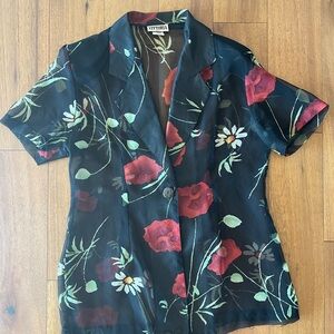 Vintage Floral Sheer one button blazer/blouse